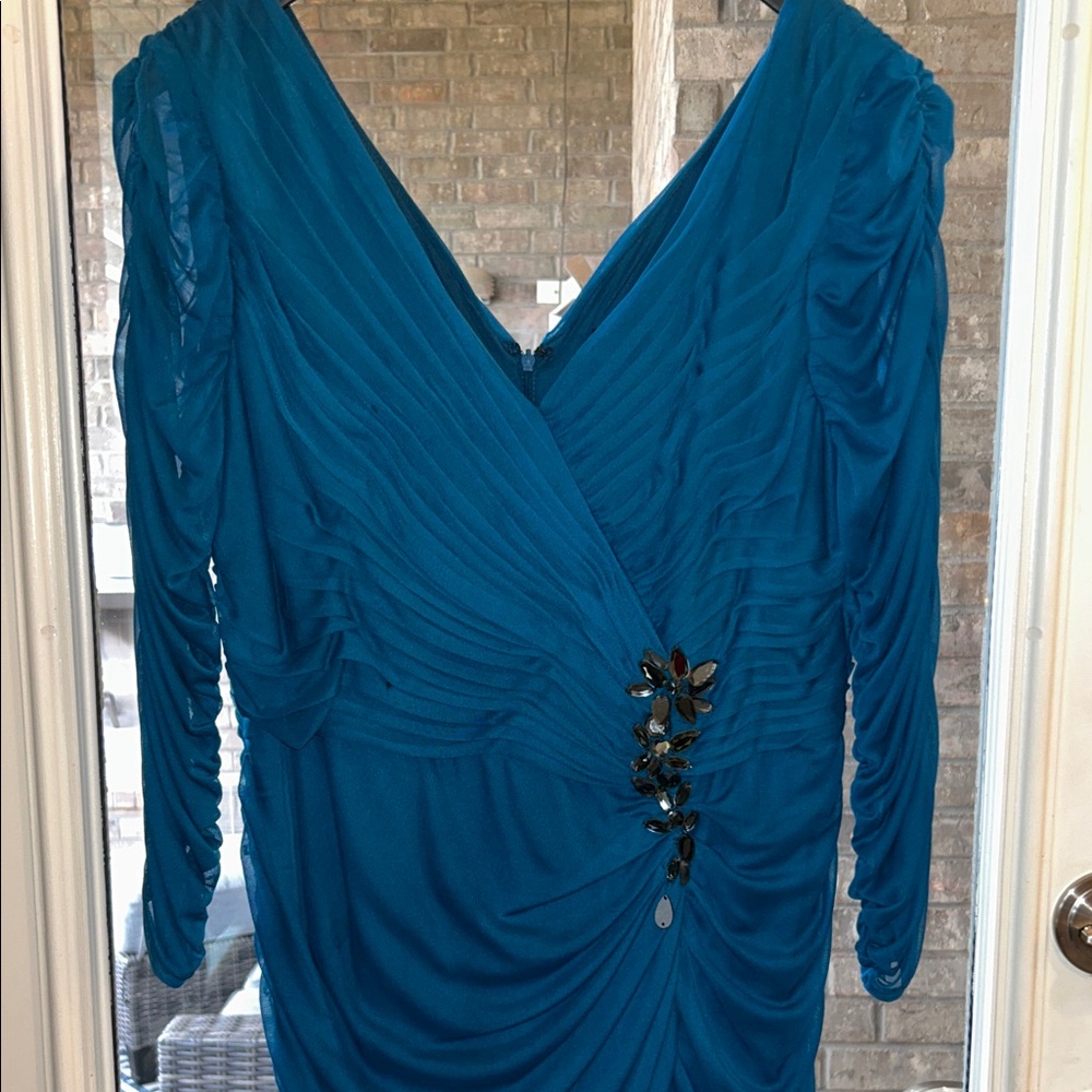 Adrianna Papell Teal Long Sleeve Dress Size 16 - Picture 3 of 7